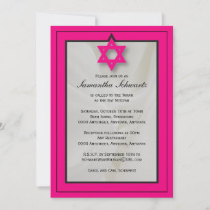 Invitación a Bat Mitzvah de tela elegante y rosa c