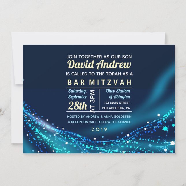 Invitación a Bat Mitzvah del Bar GIGHT Stars (Anverso)