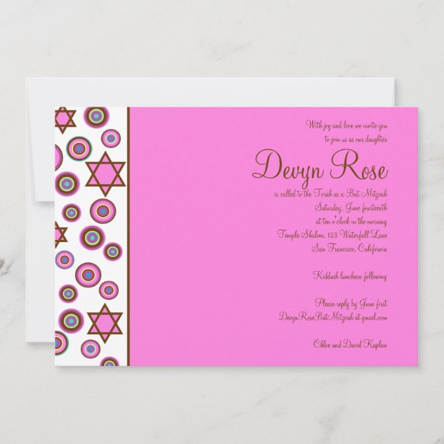 Invitación a Bat Mitzvah Devyn Rosa Rosa (Anverso)