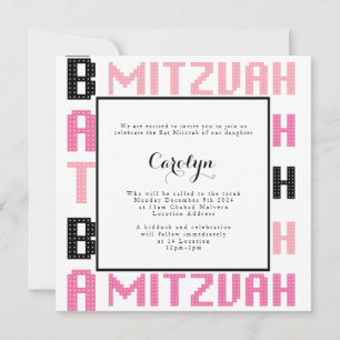 Invitación a Bat Mitzvah en un tema rosa y negro
