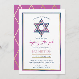 Invitación a Bat Mitzvah - Estrella de David con O