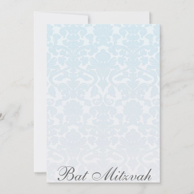Invitación a Bat Mitzvah Fancy Blue Damask (Anverso)