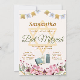 Invitación a Bat mitzvah: Flores, torah