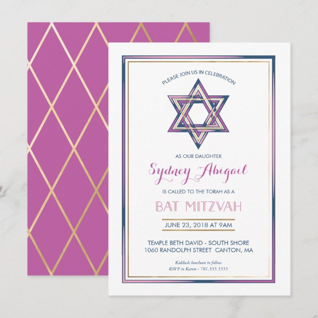 Invitación a Bat Mitzvah - Personalizar, oro, mode (Anverso / Reverso)