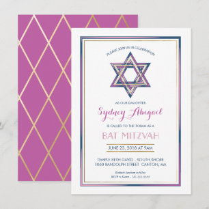 Invitación a Bat Mitzvah - Personalizar, oro, mode