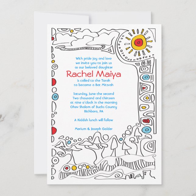 Invitación a Bat Mitzvah por POP ART SCRIBBLY (Anverso)