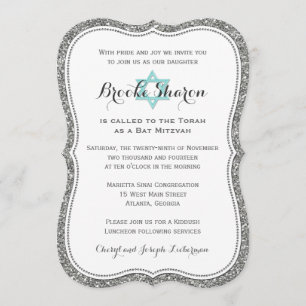 Invitación a Bat Mitzvah  purpurina FAUX Silver