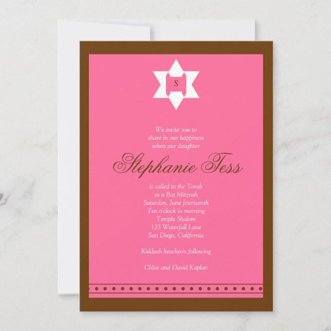 Invitación a Bat Mitzvah Stephanie Tess Star Torah (Anverso)