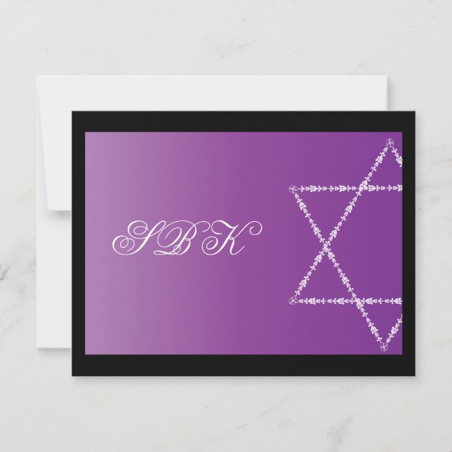 Invitación a Bat Mitzvah Sydney Blair Purple RSVP (Anverso)