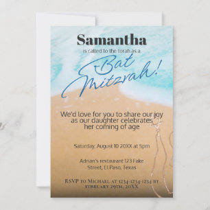 Invitación a Bat mitzvah: Tema de playa, QR