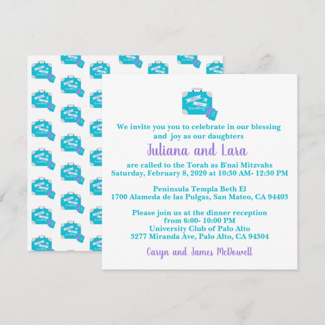 Invitación a Bat Mitzvah, tema de viajes (Anverso / Reverso)
