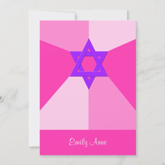 Invitación a Bat Mitzvah tonos rosados (Anverso)