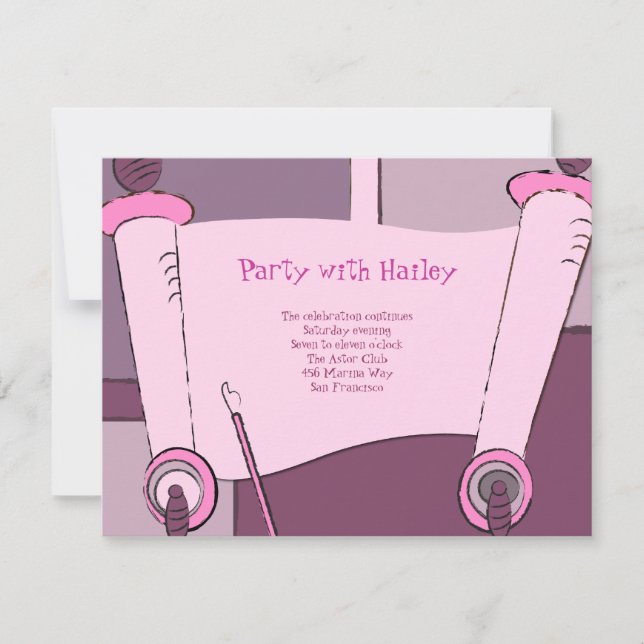 Invitación a Bat Mitzvah Torah Hailey Hannah Pink (Anverso)