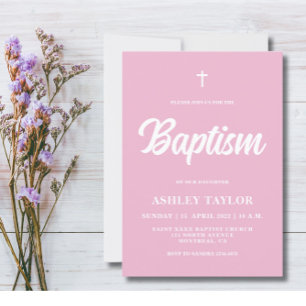 Invitación a bautizar a una bebé rosada minimalist