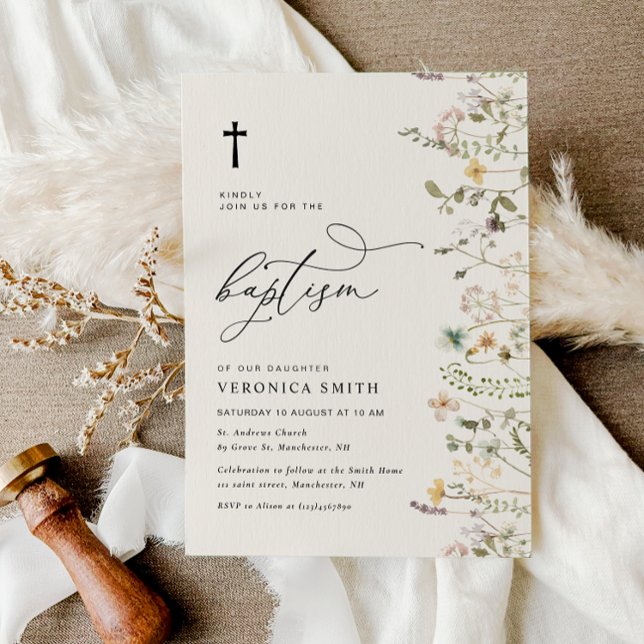 invitación a bautizar con flores silvestres de acu (Subido por el creador)