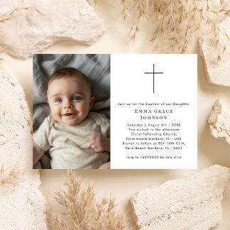 Invitación a bautizar con fotografía simple para n