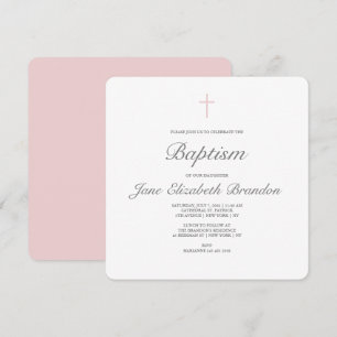 Invitación a bautizar la cruz rosa clásica