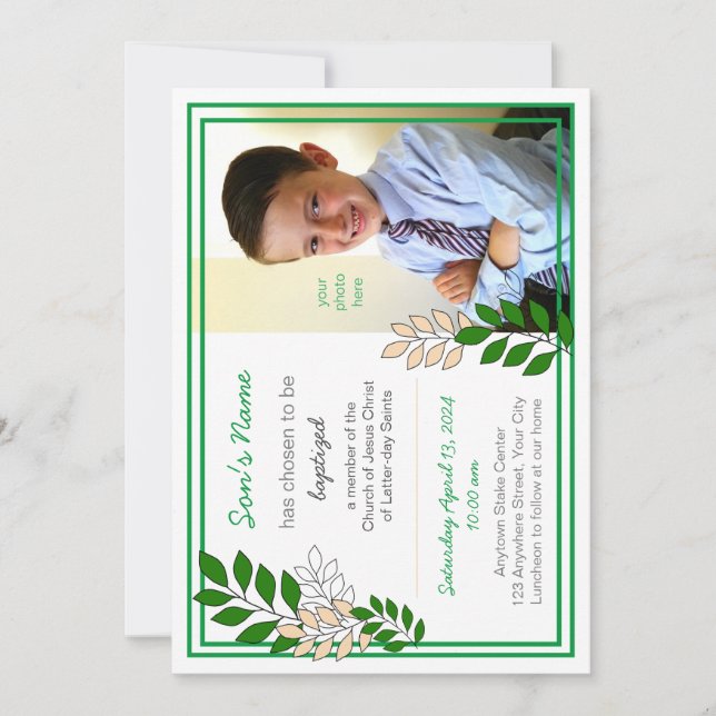 Invitación a bautizo para niño de 8 años (Anverso)