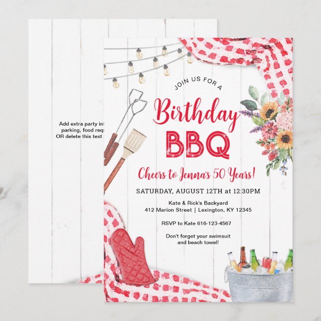 Invitación a BBQ de Cumpleaños (Anverso / Reverso)