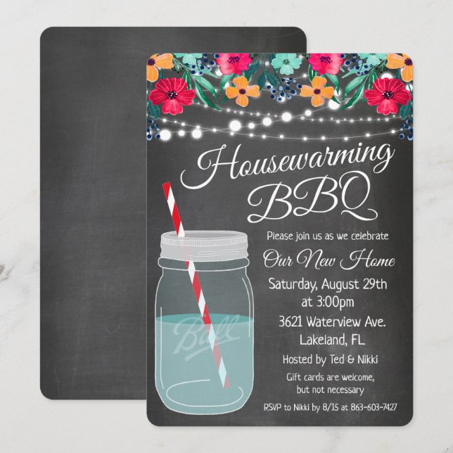 Invitación a BBQ Mason Jar (Anverso / Reverso)