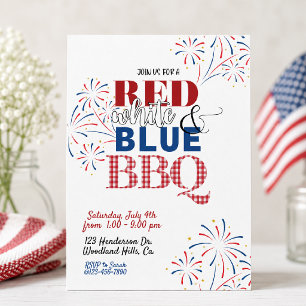 Invitación a BBQ Rojo Blanco y Azul 4 de Julio