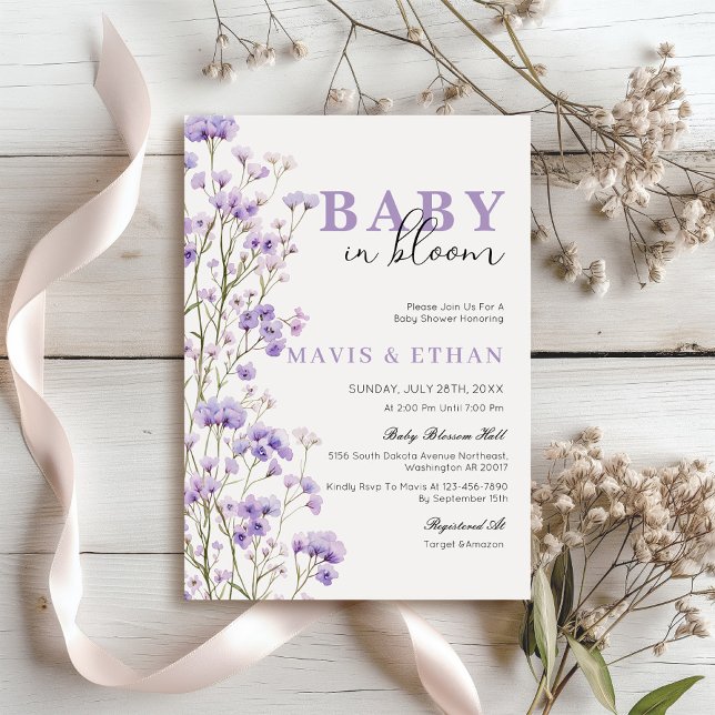 Invitación a bebé en flor, Baby Shower púrpura (Subido por el creador)