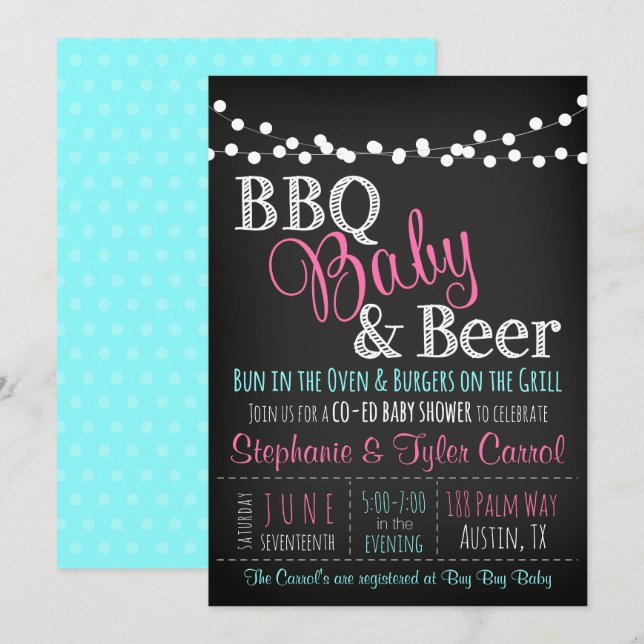 Invitación a bebé y cerveza BBQ de BabyQ Baby Show (Anverso / Reverso)