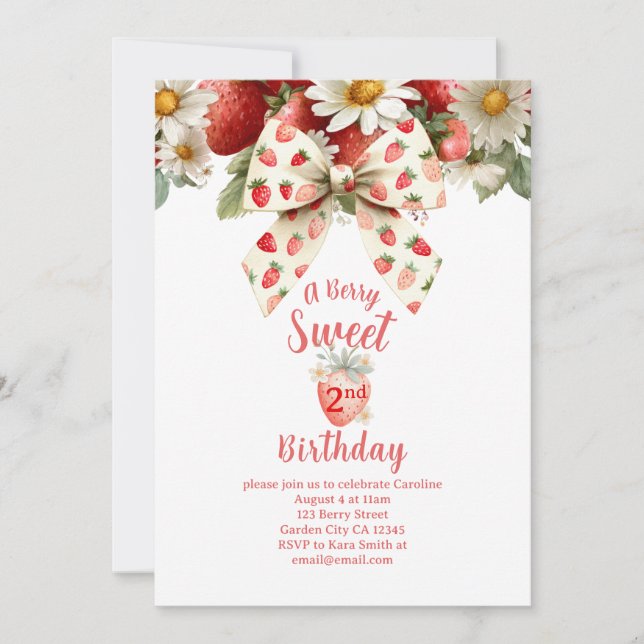 Invitación A Berry Sweet Strawberry Second Birthday (Anverso)