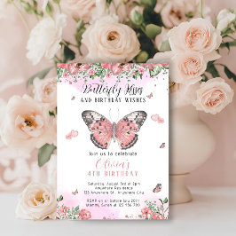 Invitación a besar mariposa rosa y dorada