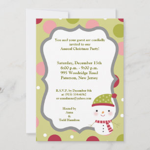Invitación a BG de Polka Dot de Snowman Polka 5 x 