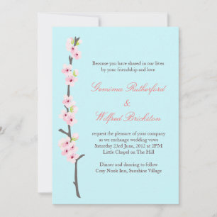 Invitación a bifurcación de cerezo de flores (azul
