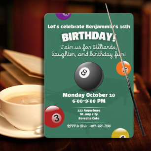 Invitación a billar fiesta de cumpleaños Billiards