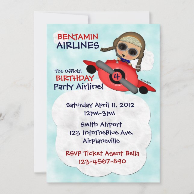 Invitación a Birday Party Airlines (Anverso)