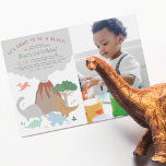 Invitación A Blast | Volcano & Dinosaur Boy Birthday Photo<br><div class="desc">Dinosaur and volcano-themed party invitations for kids' birthdays. The left-hand side of this card features five cute dinosaurs, a tree, some jungle greenery, and a smoking volcano. Your event details appear at the top with "It's going to be a blast!" in fun, curved text. To the right, there is a...</div>