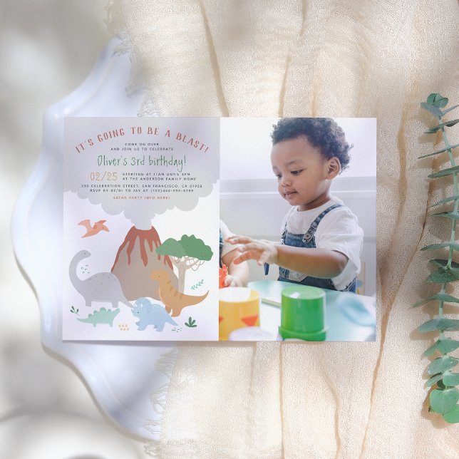 Invitación A Blast | Volcano & Dinosaur Boy Birthday Photo (Subido por el creador)