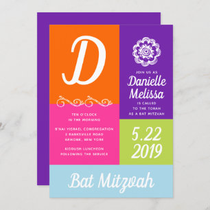 Invitación a bloques de color Bat Mitzvah
