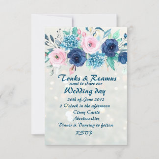 Invitación a boda azul y Rubor