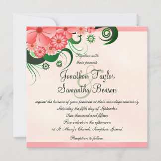 Invitación a boda cuadrada de color rosa floral de