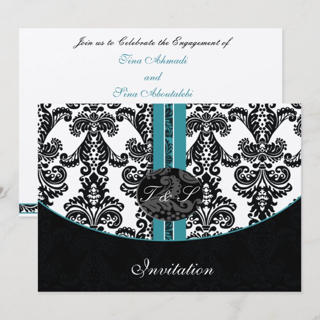 invitación a boda damascal aqua plata (Anverso / Reverso)