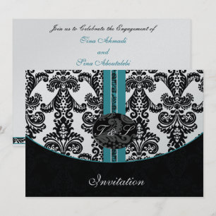 invitación a boda damascal aqua plata