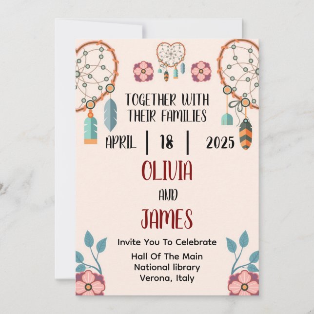 invitación a boda de boho plano (Anverso)