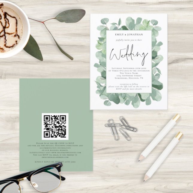 Invitación a boda de código QR para hoja de eucali (Subido por el creador)