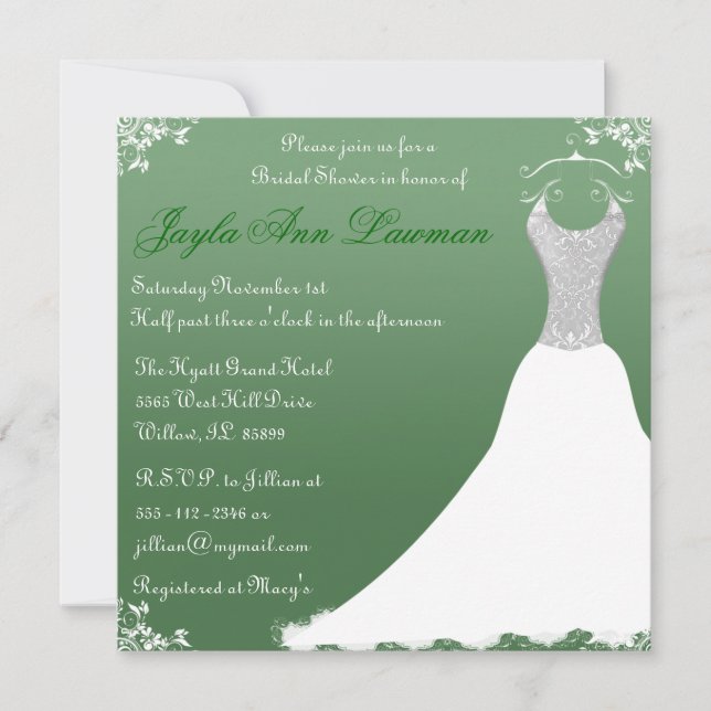 Invitación a Boda de ducha verde novia (Anverso)