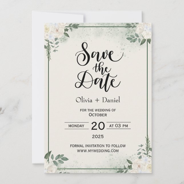 Invitación a Boda de fecha de Greenery Elopement (Anverso)