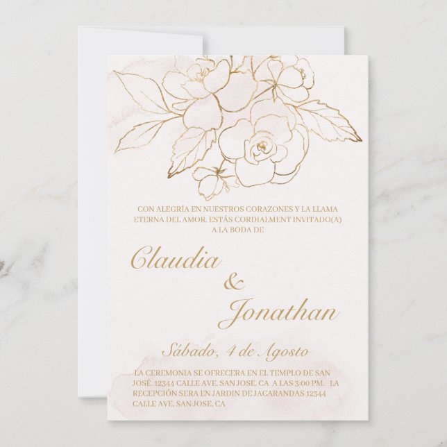 Invitación a boda de flor de oro en España (Anverso)