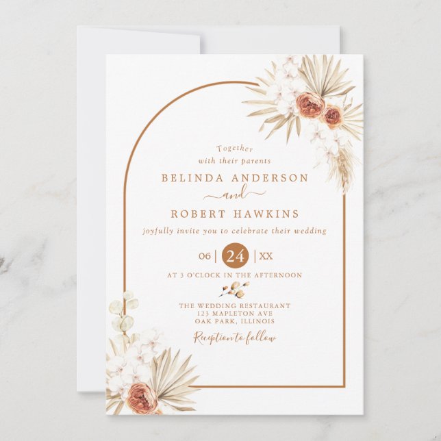  Invitación a Boda de Grass Rosa Boho Pampas (Anverso)