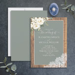 Invitación a Boda de guion de madera rústica de mo<br><div class="desc">Sumérjase en un mundo rústico y soñador con nuestra invitación a la boda de la Boda de la Madera Blanca de Eucalipto Verde Sage Floral. Esta elegante invitación presenta una encantadora combinación de elementos rústicos y botánicos, entre ellos delicados eucaliptos, prístinos florales blancos y texturas de madera con honores. La...</div>