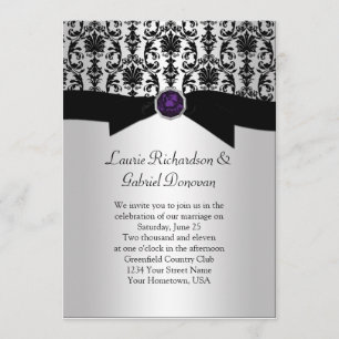 Invitación a Boda de joyas moradas negro y platead