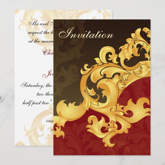 invitación a boda de la elegancia dorada roja (Anverso / Reverso)