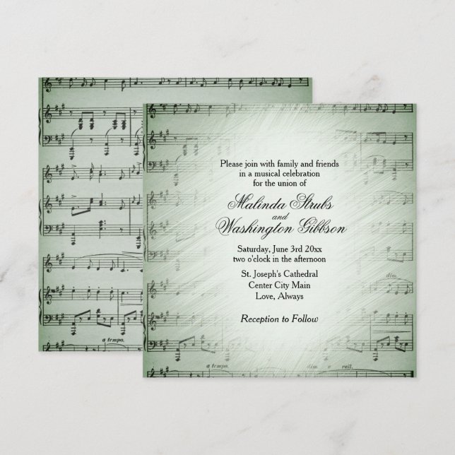 Invitación a Boda de música de hoja de salchicha (Anverso / Reverso)